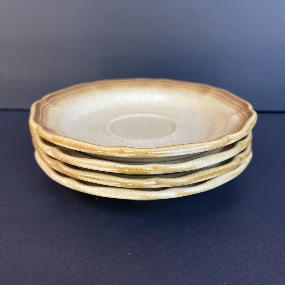 VTG Mikasa Whole Wheat E8000 Saucers Set of 4 Japan Stoneware EUC Unused